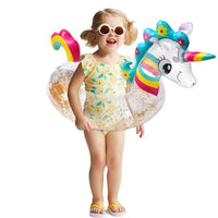 Inflatable Unicorn Pool Float with Glitters, Unicorn Swim Tube Ring with Tail Decoration Portable Pool Ride