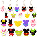 30Pcs Easter Wooden Hanging Ornaments, Mickey Rabbit Egg Shaped Hanger Decorations Mickey Inspired Wood Slices Embellishments Crafts with Twine Easter Day Gift