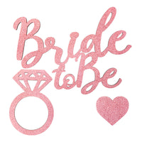 3Pcs Bride to Be Wooden Sign Rose Gold Glitter Diamond Ring Heart-Shaped Hanging Decor Bridal Sign Photo Booth Props Party Decorations