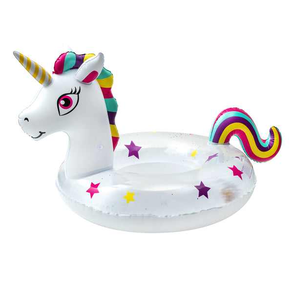 Inflatable Unicorn Pool Float with Glitters, Unicorn Swim Tube Ring with Tail Decoration Portable Pool Ride