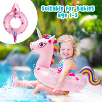 Inflatable Unicorn Pool Float with Glitters, Unicorn Swim Tube Ring with Tail Decoration Portable Pool Ride