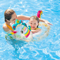 Inflatable Unicorn Pool Float with Glitters, Unicorn Swim Tube Ring with Tail Decoration Portable Pool Ride