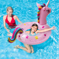 Inflatable Unicorn Pool Float with Glitters, Unicorn Swim Tube Ring with Tail Decoration Portable Pool Ride