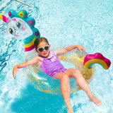 Inflatable Unicorn Pool Float with Glitters, Unicorn Swim Tube Ring with Tail Decoration Portable Pool Ride